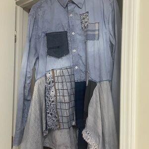 Patchwork Button Down Shirt - Blue